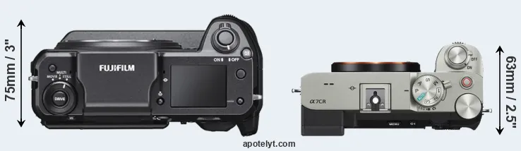 Compare GFX 100 versus A7C R top