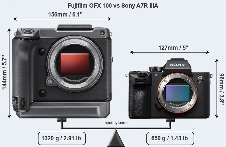 Size Fujifilm GFX 100 vs Sony A7R IIIA