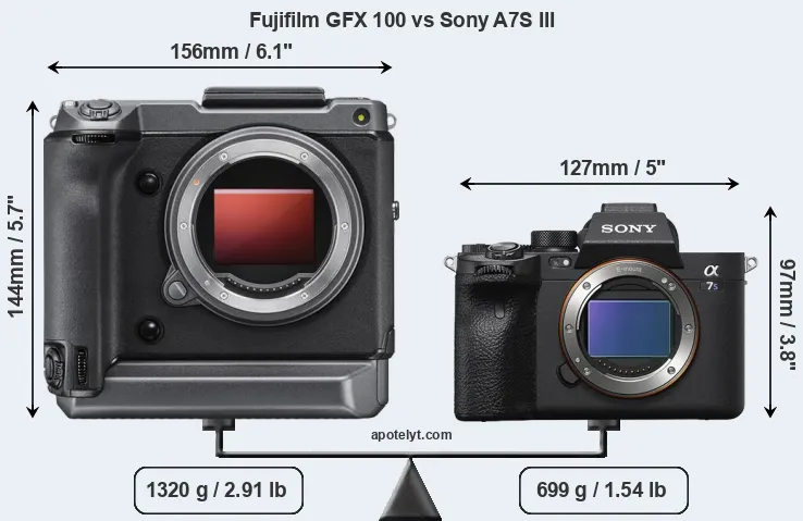 Size Fujifilm GFX 100 vs Sony A7S III