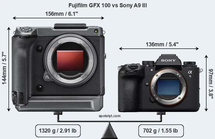 Size Fujifilm GFX 100 vs Sony A9 III