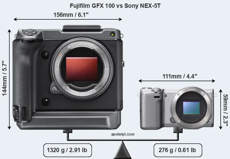 Size Fujifilm GFX 100 vs Sony NEX-5T