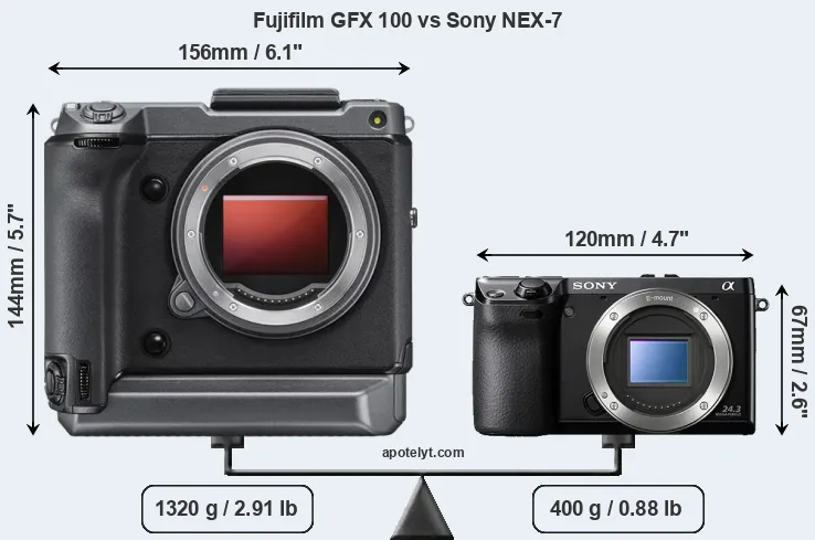 Size Fujifilm GFX 100 vs Sony NEX-7