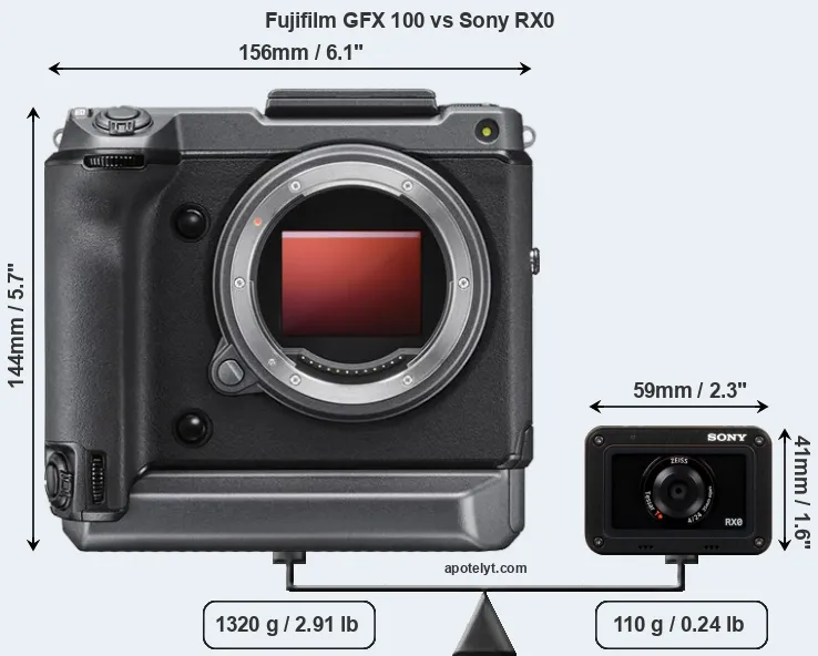 Size Fujifilm GFX 100 vs Sony RX0