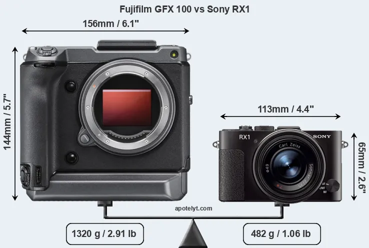 Size Fujifilm GFX 100 vs Sony RX1