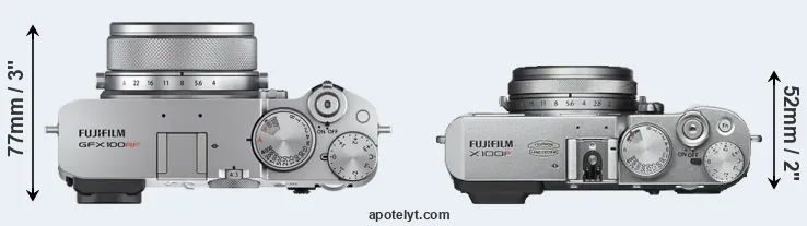 Compare GFX 100RF versus X100F top