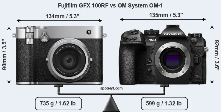 Size Fujifilm GFX 100RF vs OM System OM-1