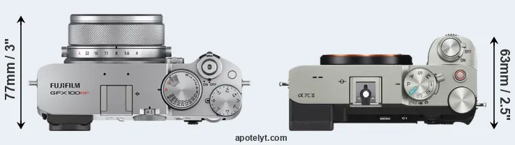 Compare GFX 100RF versus A7C II top