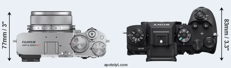 Compare GFX 100RF versus A9 III top