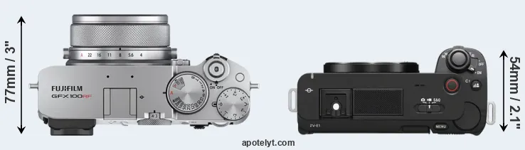 Compare GFX 100RF versus ZV-E1 top