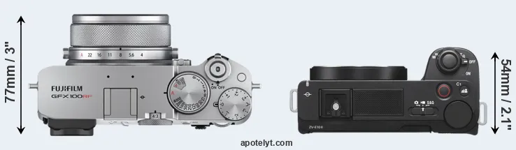 Compare GFX 100RF versus ZV-E10 II top