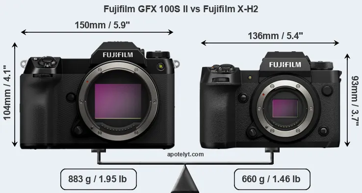 Size Fujifilm GFX 100S II vs Fujifilm X-H2