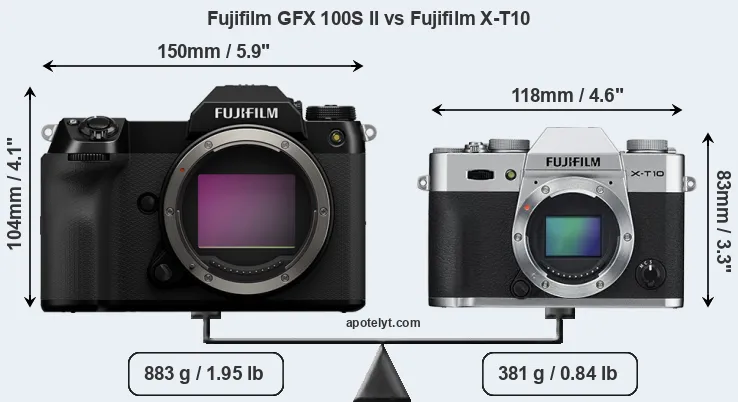 Size Fujifilm GFX 100S II vs Fujifilm X-T10