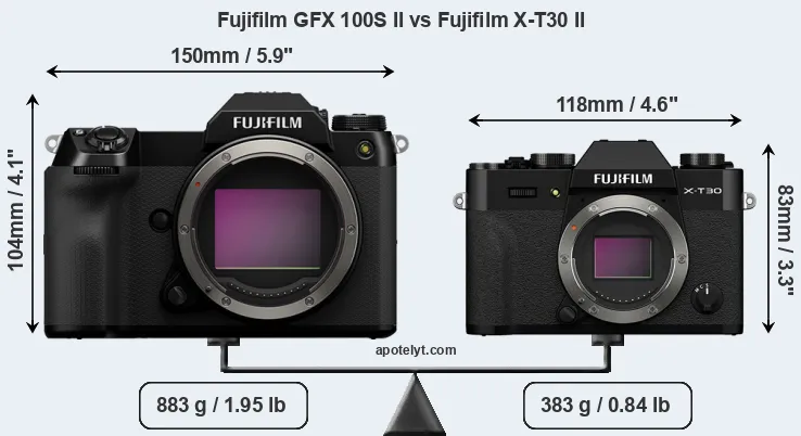 Size Fujifilm GFX 100S II vs Fujifilm X-T30 II
