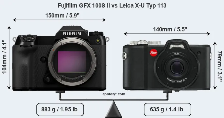 Size Fujifilm GFX 100S II vs Leica X-U Typ 113