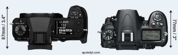 Compare GFX 100S II versus D7000 top