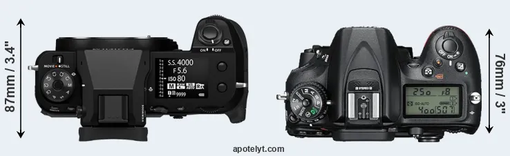 Compare GFX 100S II versus D7200 top