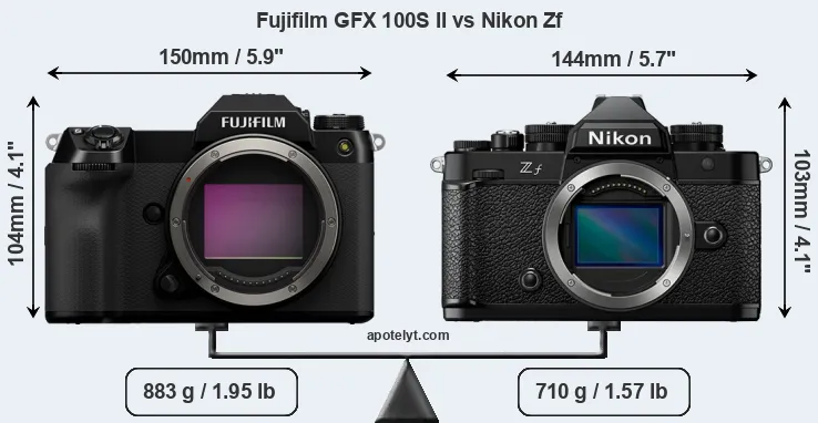 Size Fujifilm GFX 100S II vs Nikon Zf