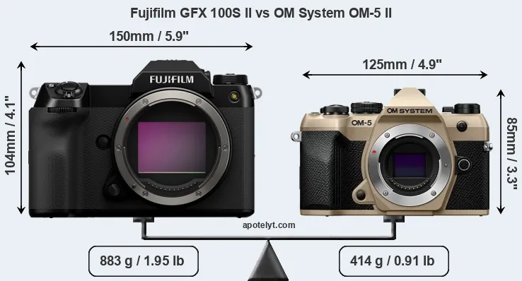 Size Fujifilm GFX 100S II vs OM System OM-5 II