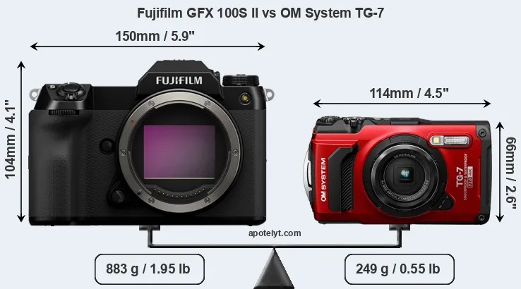 Size Fujifilm GFX 100S II vs OM System TG-7