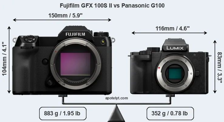 Size Fujifilm GFX 100S II vs Panasonic G100