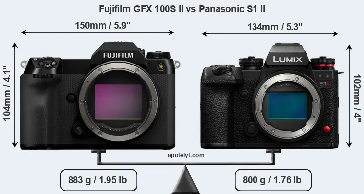 Size Fujifilm GFX 100S II vs Panasonic S1 II