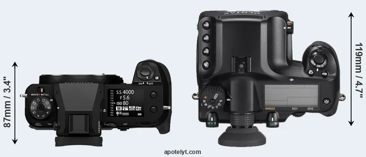 Compare GFX 100S II versus 645D top