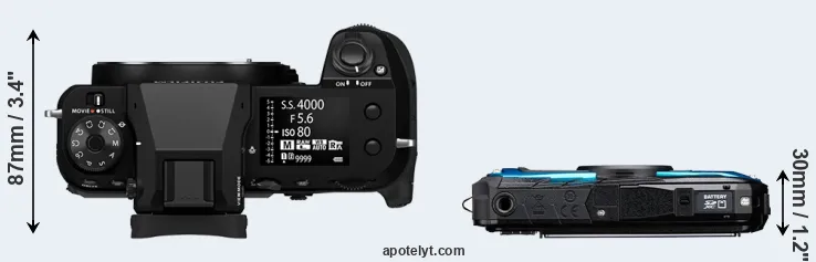 Compare GFX 100S II versus WG-90 top