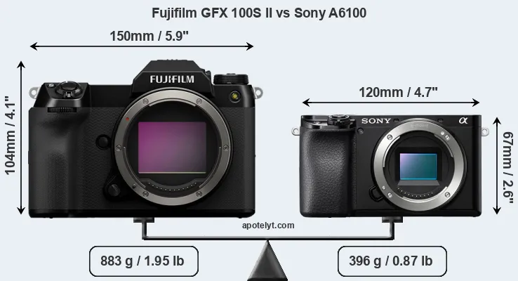 Size Fujifilm GFX 100S II vs Sony A6100