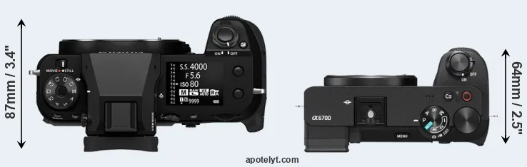 Compare GFX 100S II versus A6700 top