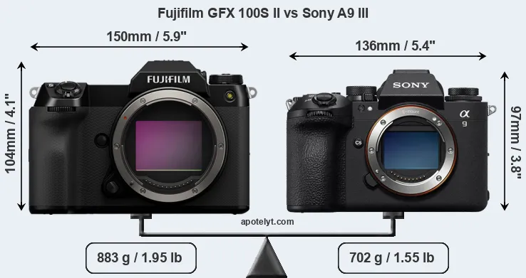 Size Fujifilm GFX 100S II vs Sony A9 III