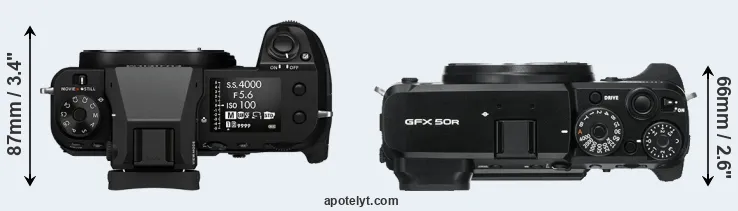 Compare GFX 100S versus GFX 50R top