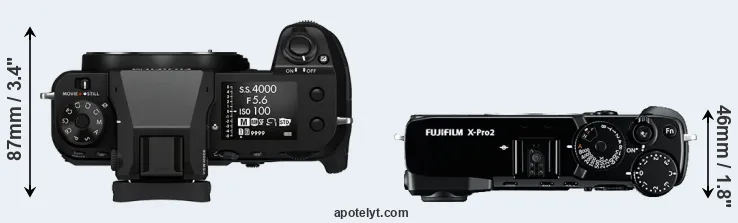 Compare GFX 100S versus X-Pro2 top