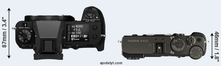 Compare GFX 100S versus X-Pro3 top