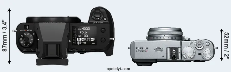 Compare GFX 100S versus X100T top