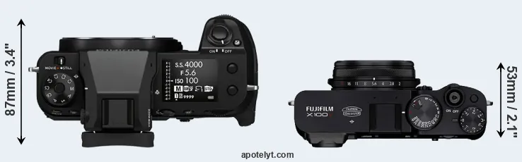 Compare GFX 100S versus X100V top