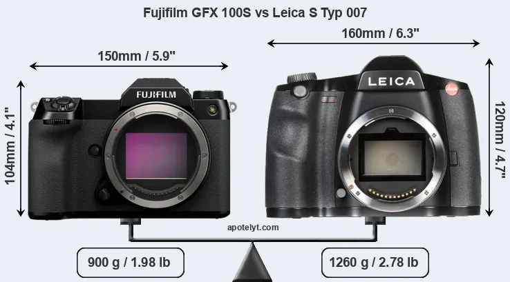 Size Fujifilm GFX 100S vs Leica S Typ 007