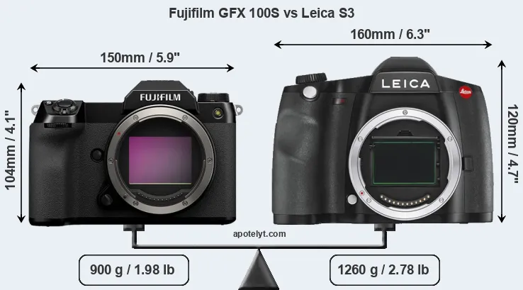 Size Fujifilm GFX 100S vs Leica S3