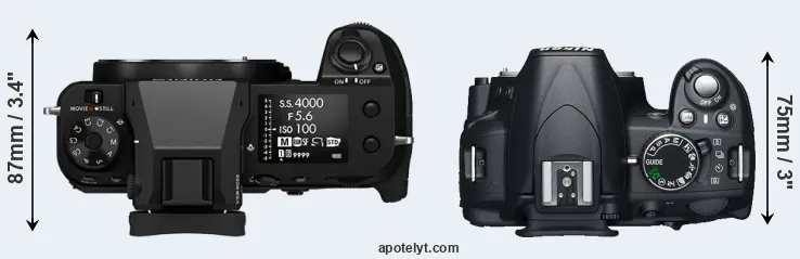Compare GFX 100S versus D3100 top