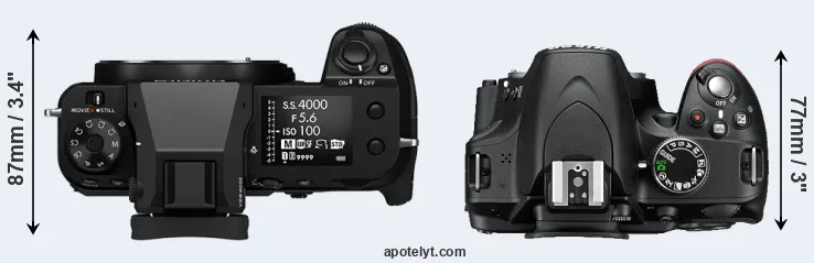 Compare GFX 100S versus D3200 top