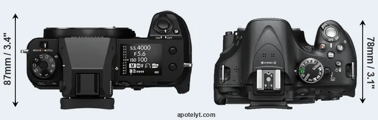 Compare GFX 100S versus D5200 top