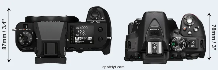 Compare GFX 100S versus D5300 top