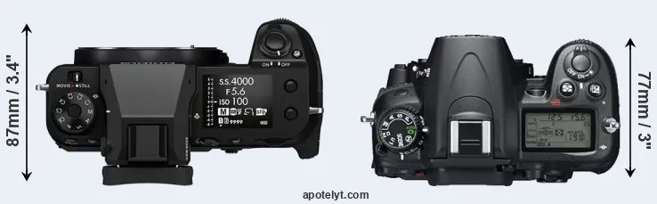 Compare GFX 100S versus D7000 top