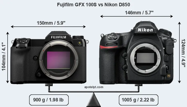 Size Fujifilm GFX 100S vs Nikon D850
