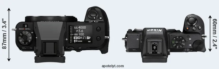 Compare GFX 100S versus Z50 top