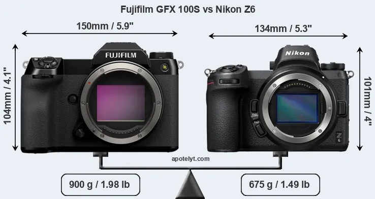 Size Fujifilm GFX 100S vs Nikon Z6