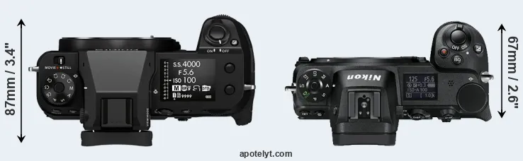 Compare GFX 100S versus Z6 top