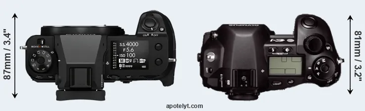 Compare GFX 100S versus E-1 top