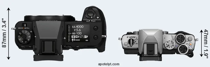 Compare GFX 100S versus E-M10 II top