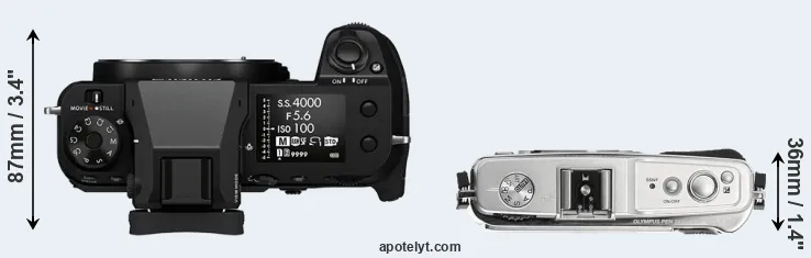 Compare GFX 100S versus E-P1 top