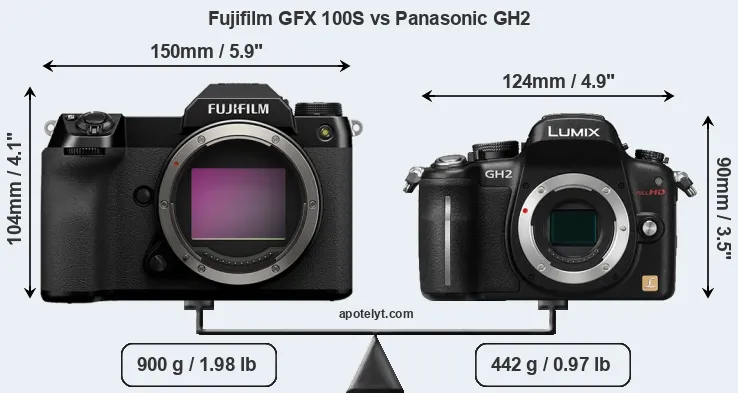 Size Fujifilm GFX 100S vs Panasonic GH2